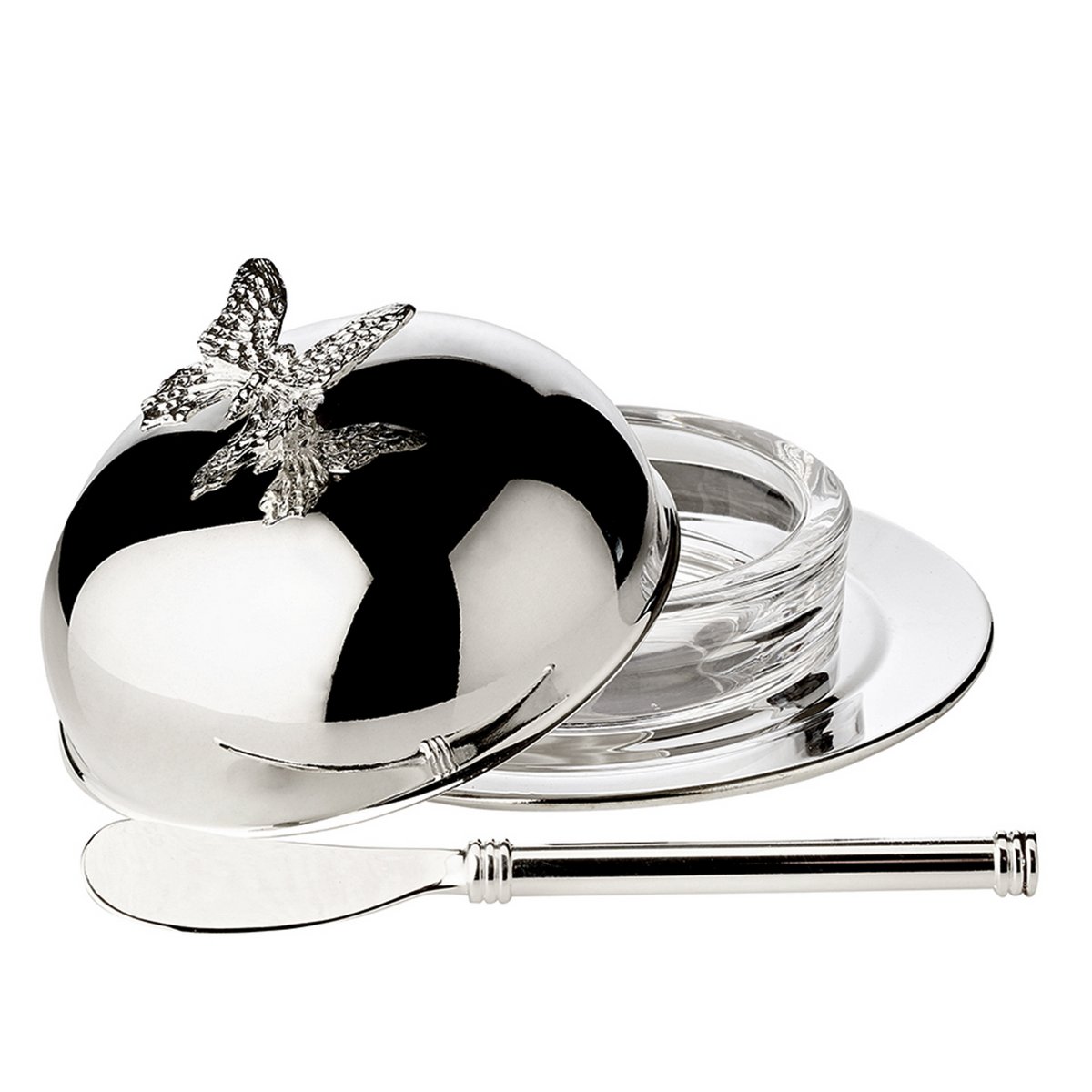 EDZARD EDZARD Butter bell Butterfly, with glass bowl and lid, elegantly silver-plated, ø 14 cm, with Butterme