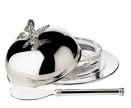 EDZARD EDZARD Butter bell Butterfly, with glass bowl and lid, elegantly silver-plated, ø 14 cm, with Butterme