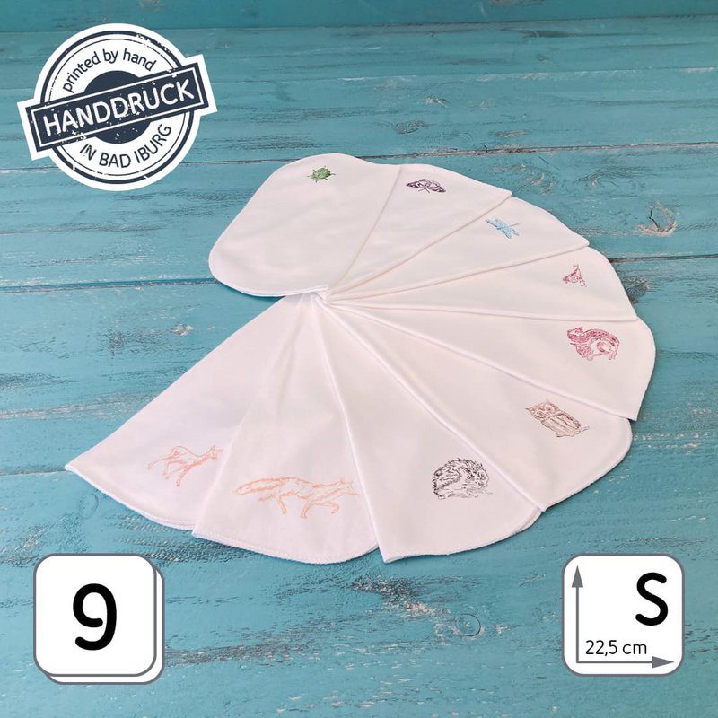 Baby care cloths hand-printed 9er with wild and meadow animals