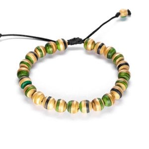 Gerecyclede skateboards houten kralenarmband, groen, 8 mm kralen, unisex, verstelbaar