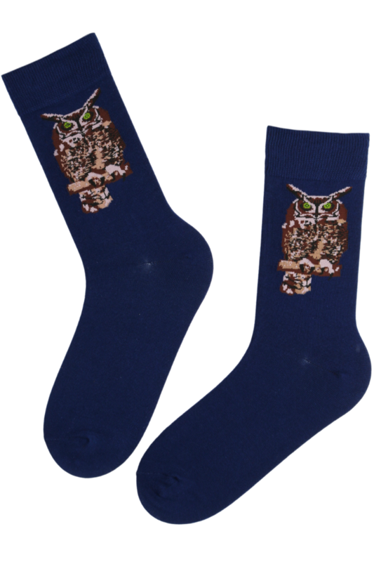 DERRICK Calcetines de algodón azul oscuro con búhos