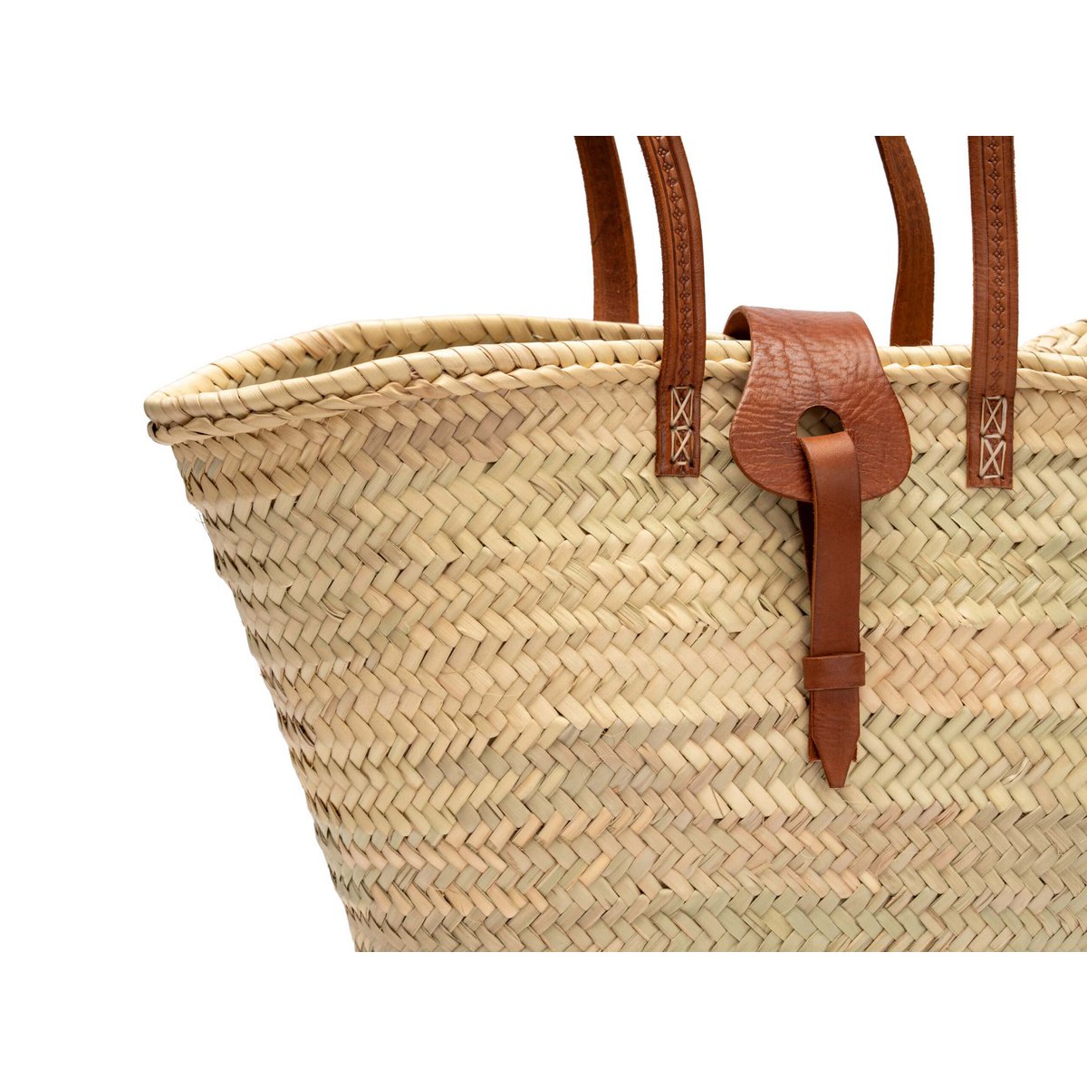 Strandtragetasche, Strohtasche, Basttasche mit Leder, Esparto-Tragetasche, handgefertigt, 50 cm