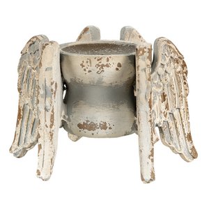 Kandelaar Vlugels 21x19x15 cm Grijs Beige Hout Kaarsenstandaard