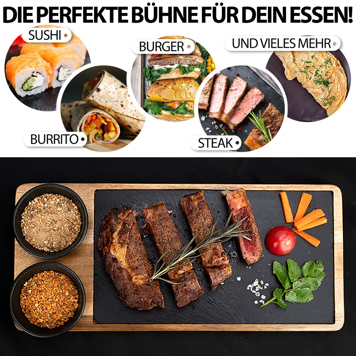 Serveringsbestyrelse 'Luis' 2 sæt lavet af FSC® Acacia Wood med skiferplader & Saucen