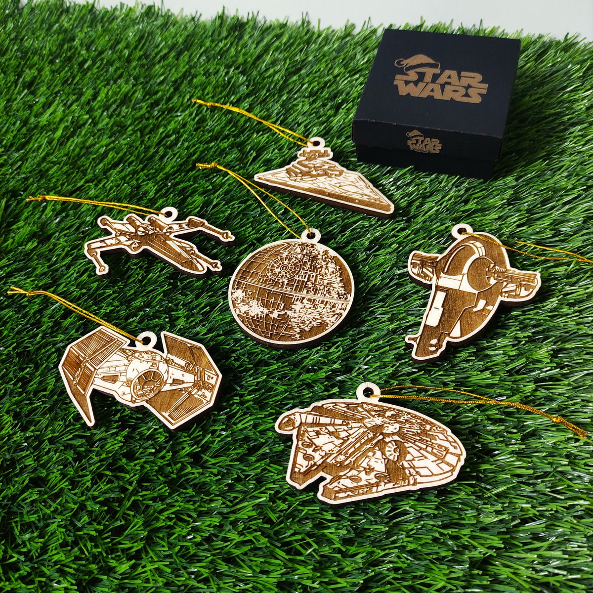 Zestaw 6 drewnianych ozdób choinkowych Star Wars, prezent dla nerdów i maniaków, ozdoby choinkowe, wystrój domu, ekologiczne dekoracje świąteczne, statki kosmiczne
