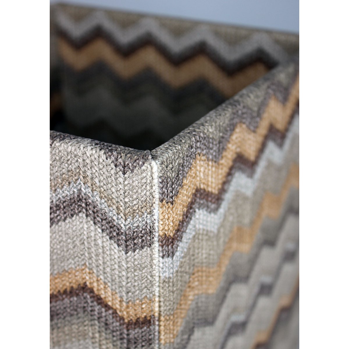 Corbeille à papier motif carré zigzag marron poubelle simili cuir