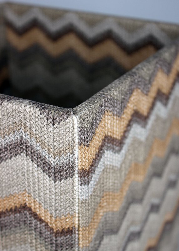 Corbeille à papier motif carré zigzag marron poubelle simili cuir