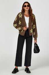 Blomster mønster strikket cardigan i brun