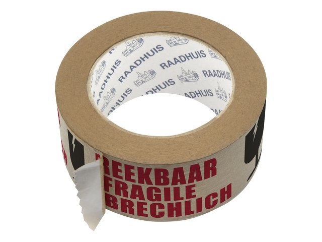 Verpakkingstape ECO Raadhuis 50mm x 50m papier breekbaar