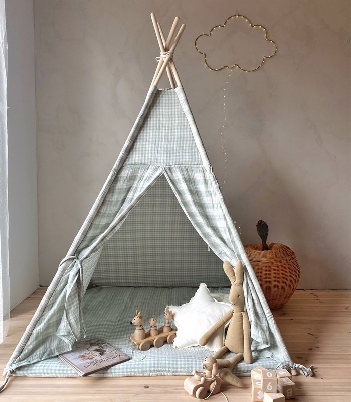 Mint - tipi, et telt til børn med en dobbeltsidet musselin gulvmåtte