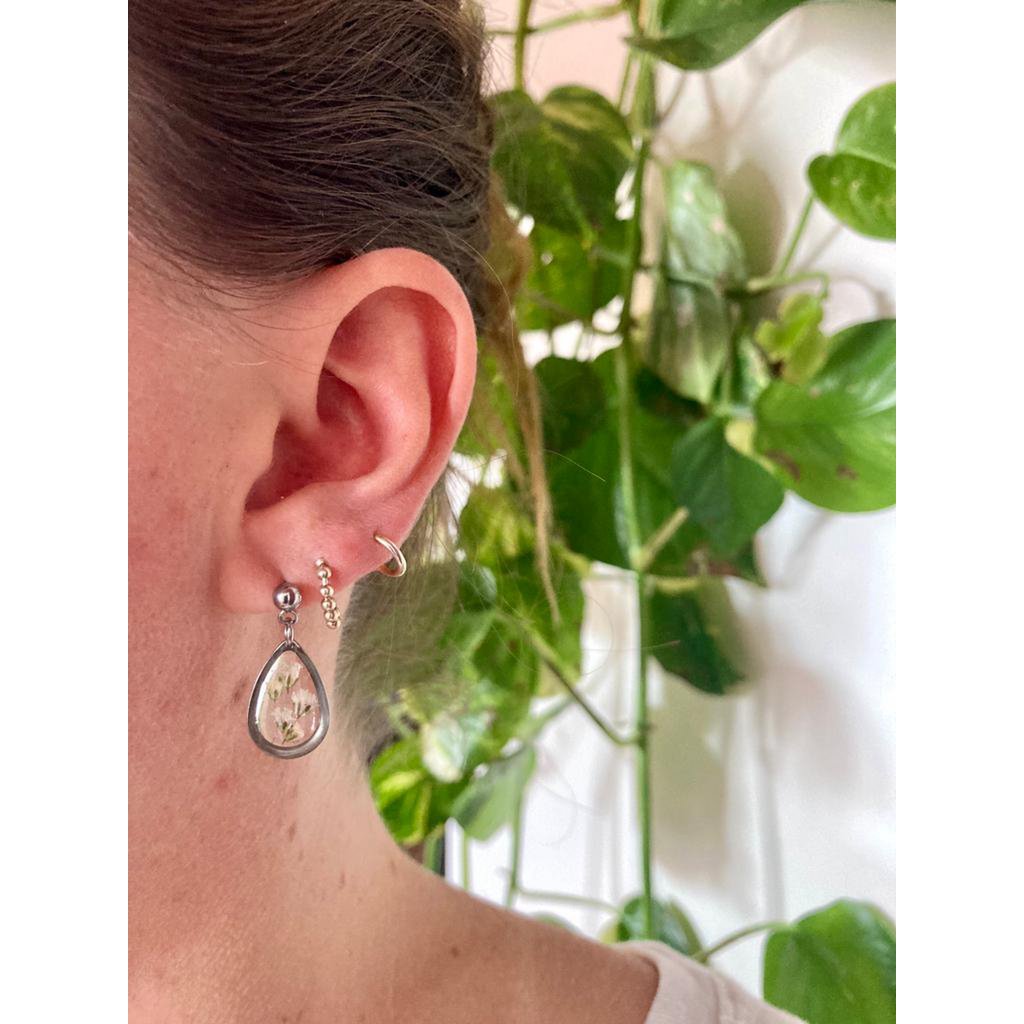 Resin/Stainless Steel Earrings silver with real 'Gypsophila'