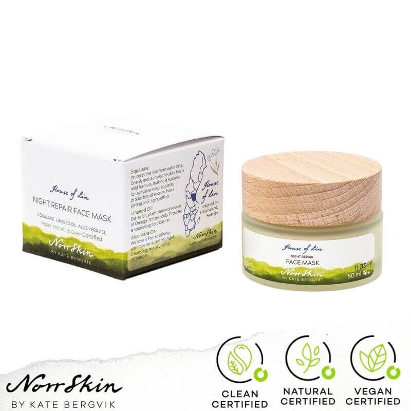 Natural Night Repair Gezichtsmasker - Natuurlijke, veganistische en schone, door schoonheid gecertificeerde Scandinavische huidverzorging