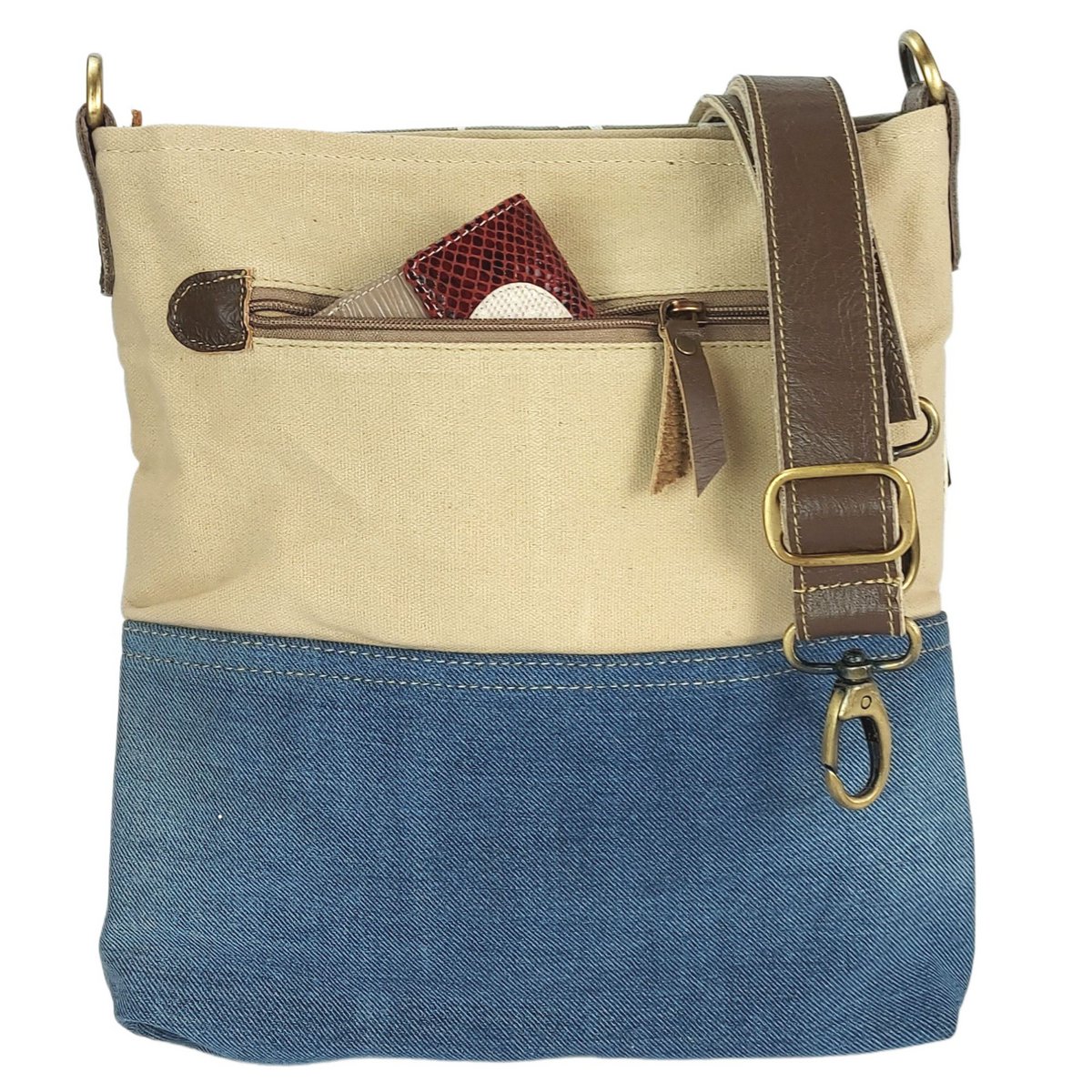 Sac bandoulière femme Sunsa. Sac réalisé en jeans et toile upcyclés. sac à bandoulière végétalien vintage. Petit sac croisé