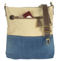 Sac bandoulière femme Sunsa. Sac réalisé en jeans et toile upcyclés. sac à bandoulière végétalien vintage. Petit sac croisé