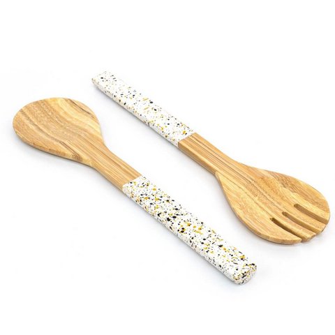 Bambus-Salatbesteck-Set | Salatzange aus Holz (Löffel & Gabel)