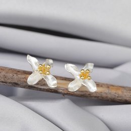 Lily Flower Stud Earrings - 925 Sterling Silver Stud Earrings - OHR925-41