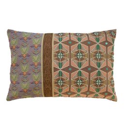 Coussin NIN-NIT Diamant Classique | 100% coton tissé | coussin décoratif à imprimé floral et carreaux | marron | beige | rose | lilas | vert | multicolore | 40x60 cm