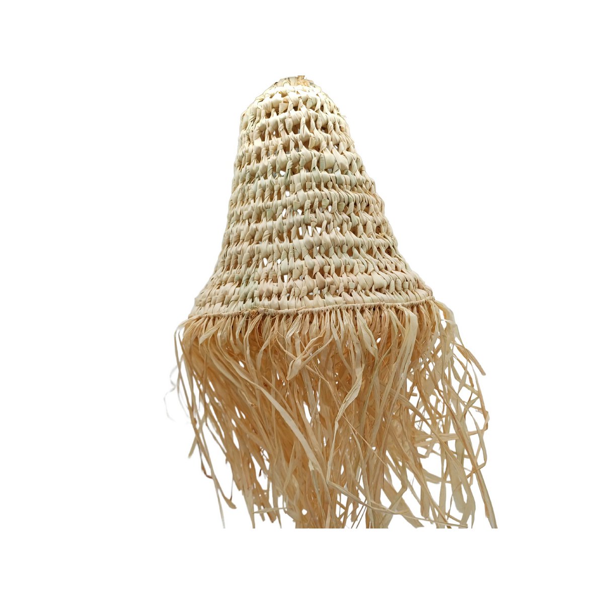 Pantalla de Lámpara Colgante de palma Marroquí, Suspensión de paja Natural con Flecos Artesanal y Étnica 20x20cm