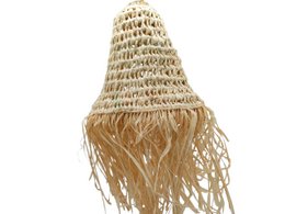 Moroccan Straw Pendant Lamp Shade, Natural Rattan Suspension with Handmade and Ethnic Fringes