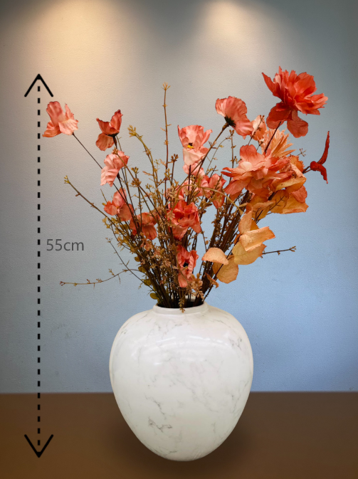 Fiori di seta con barattolo di zenzero in porcellana americana della metà del XX secolo Grande H * 28 L * 25