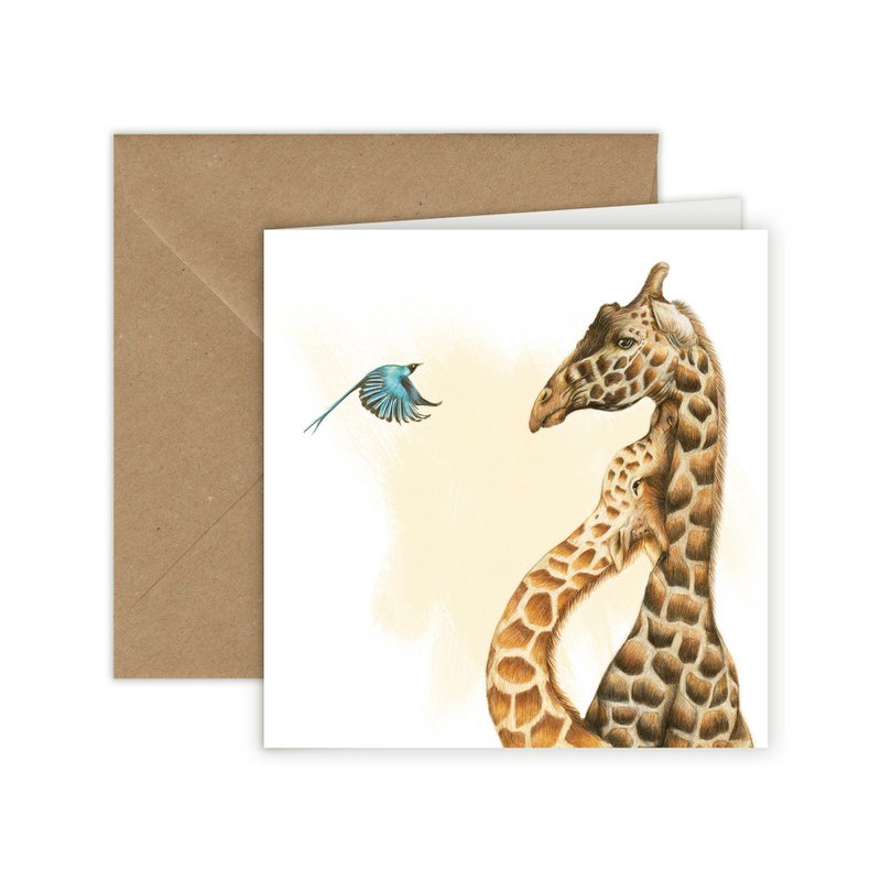 Giraffe innamorate - Biglietto d'auguri, 13 x 13 cm, Uccelli, Cartoline