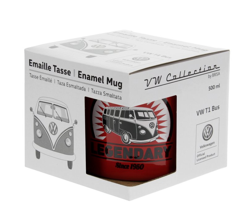 Volkswagen VW T1 Bus Emaljekrus 500ml i gaveæske - Vintage/Rød