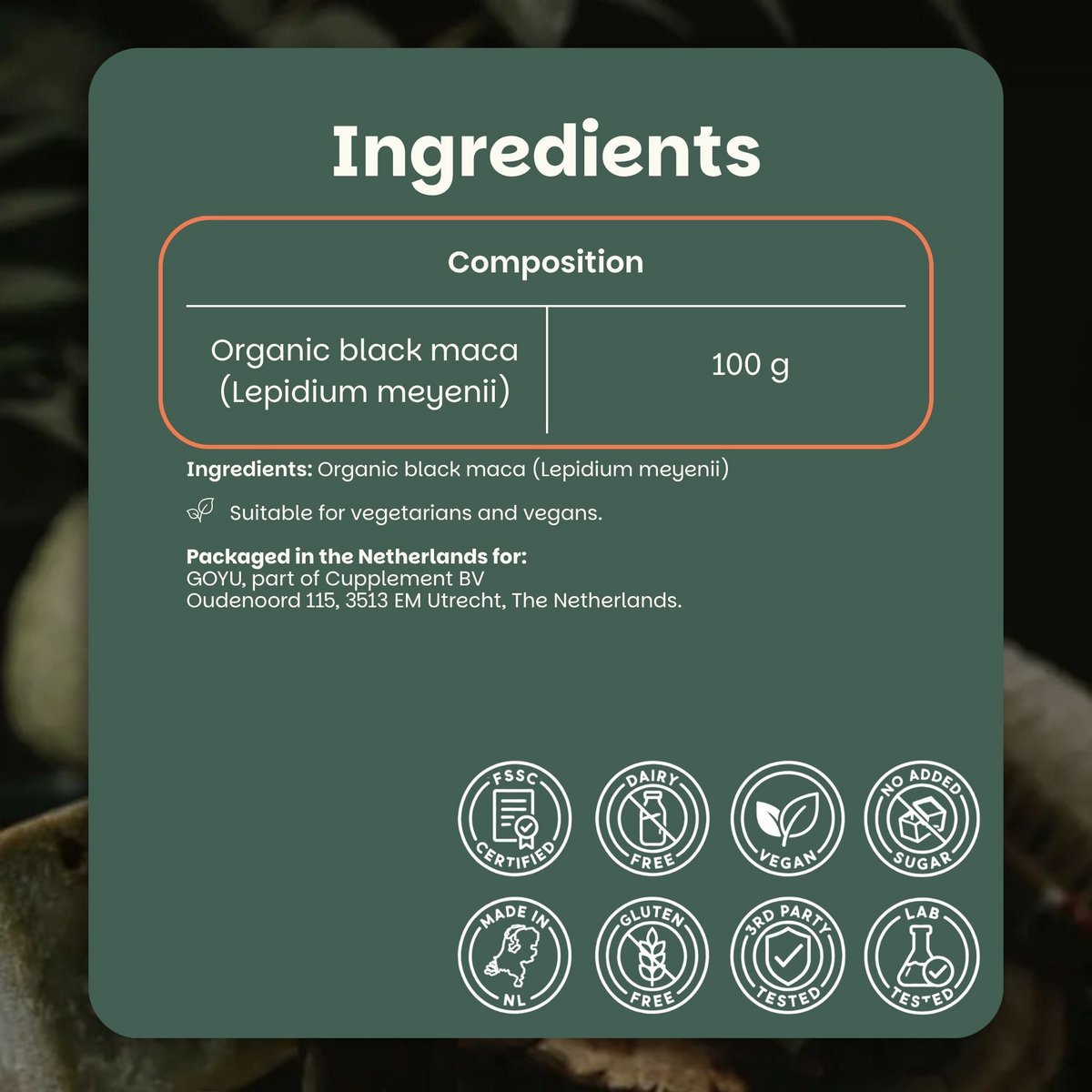 Organiczna czarna maca w proszku - 80 gramów