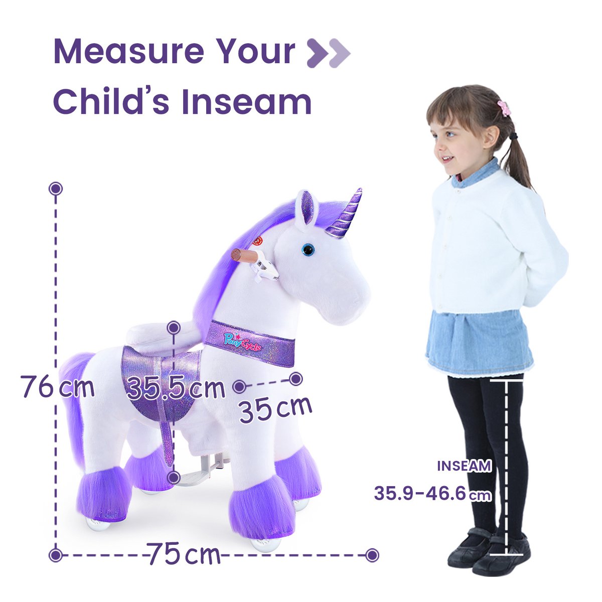 Ponycycle Ride on Toy Purple Unicorn | Edad 3-4 | Juguete de montar animal de lujoso | Clásico u mejores regalos