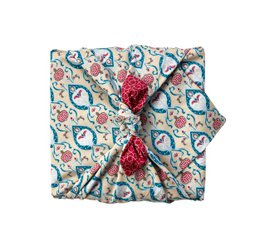 Envoltura de regalo Furoshiki - Paquete de 6 piezas de color verde azulado y cereza - Envoltura de regalo de tela