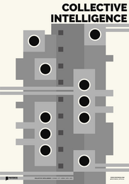 This abstract wall art features a geometric design with various shapes and circles in shades of gray. The title "Collective Intelligence" suggests a conceptual or intellectual theme.