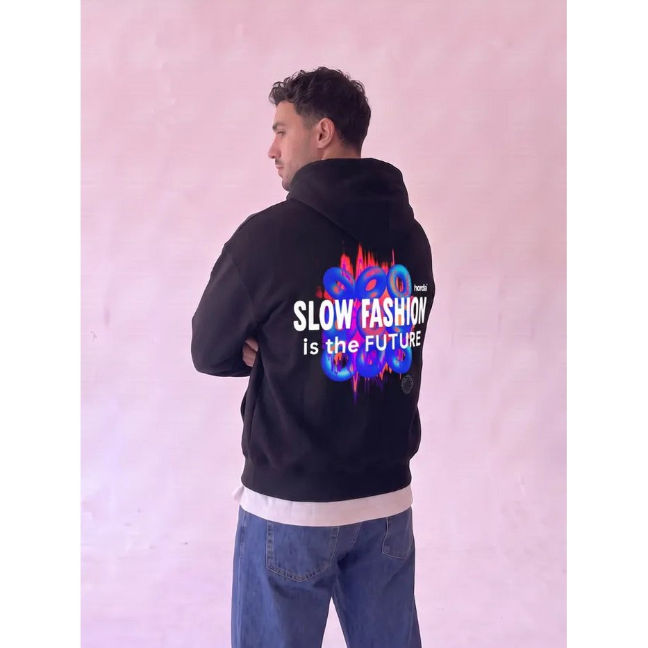 Felpa Slow Fashion Nera 330g Boxy Fit | Horda Made in Italy