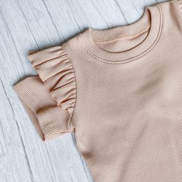 T-Shirt Volants Jersey Côtelé Rose Nude