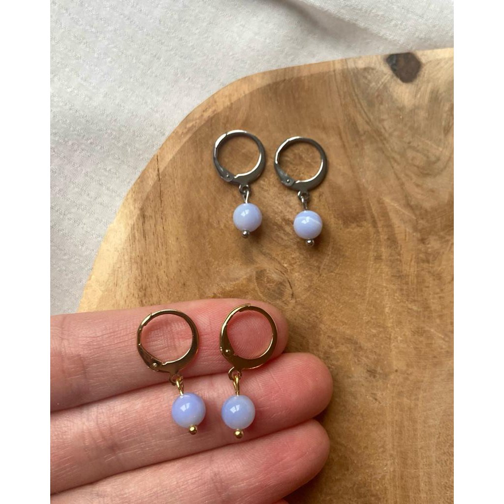Natural Stone Earrings Stainless Steel gold/silver 'Agate'