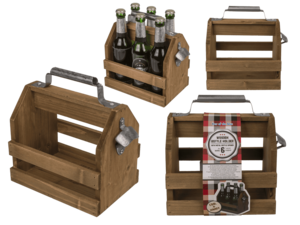 Houten flessenhouder met metalen flesopener,