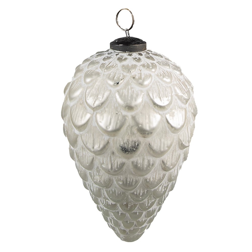 Kerstbal Ø 8 cm Zilverkleurig Wit Glas Kerstdecoratie