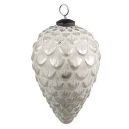 Julebauble Ø 8 cm sølvfarvet hvidt glas juledekoration
