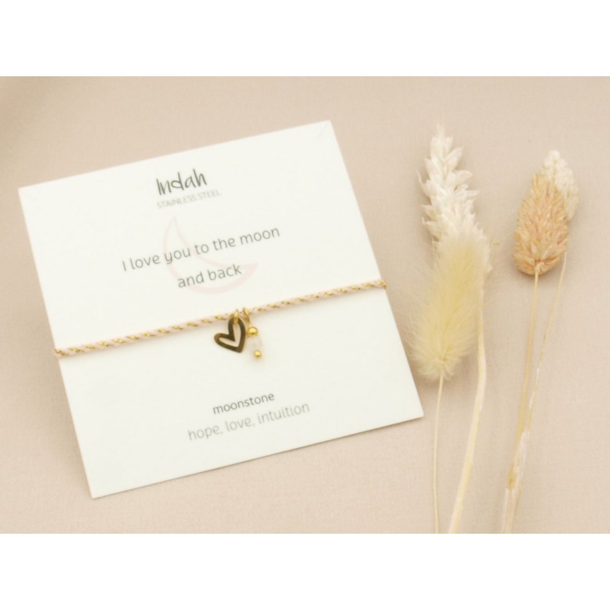 Armband rock, love maansteen, zilver en goud