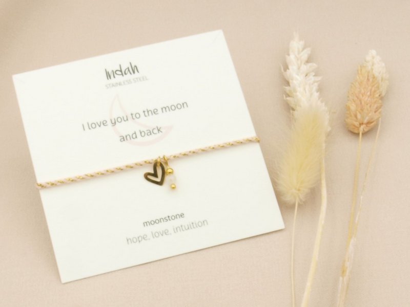 Armband rock, love maansteen, zilver en goud