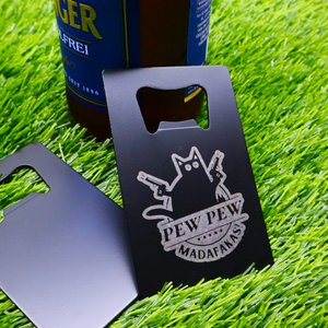 Black Pew Pew Madafakas Stainless Steel Bottle Opener, Fun Crazy Cat Utensil