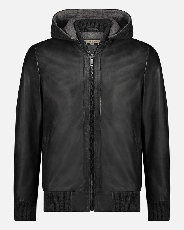 York │ Leather Moto Jacket with Hoodie