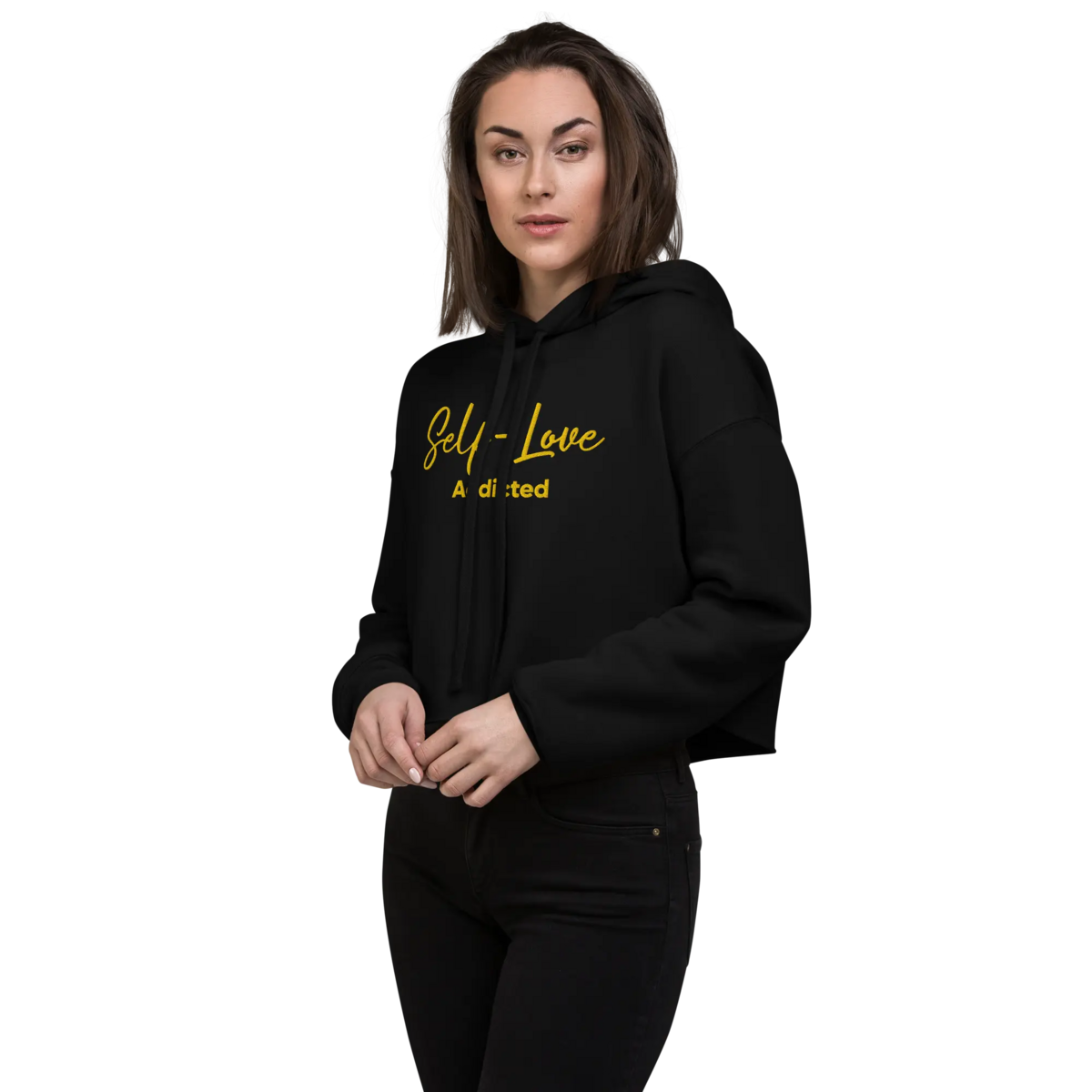 Crop Hoodie – Self Love Addicted mit STICKEREI