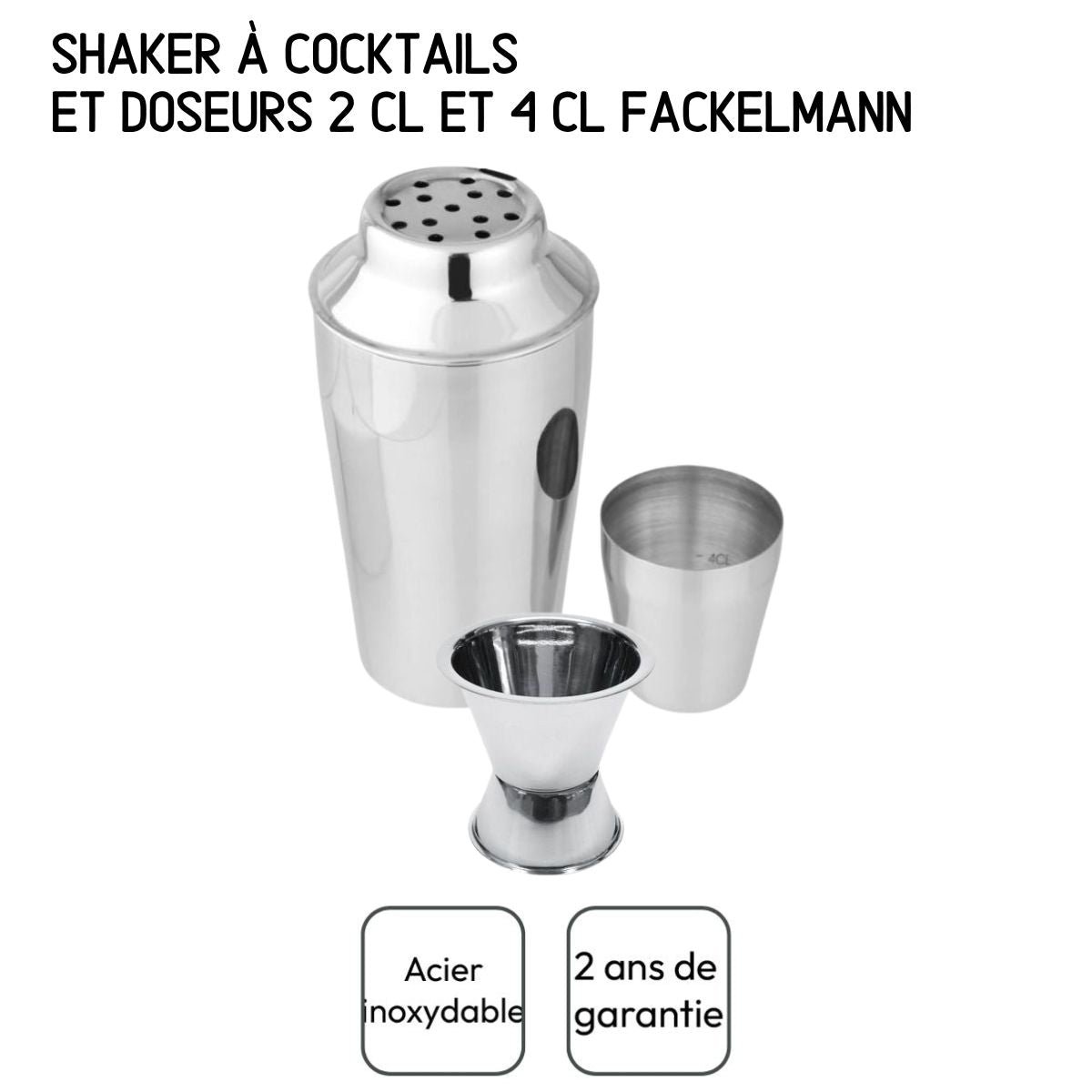 Edelstahl-Cocktailshaker-Set 400 ml und Alkoholmessbecher 2 cl und 4 cl Fackelmann Bar Concept