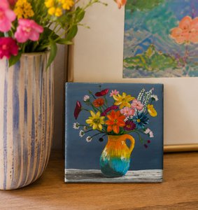 Handgeschilderd bloemen tegeltje — origineel kunstwerk | 10 × 10 cm