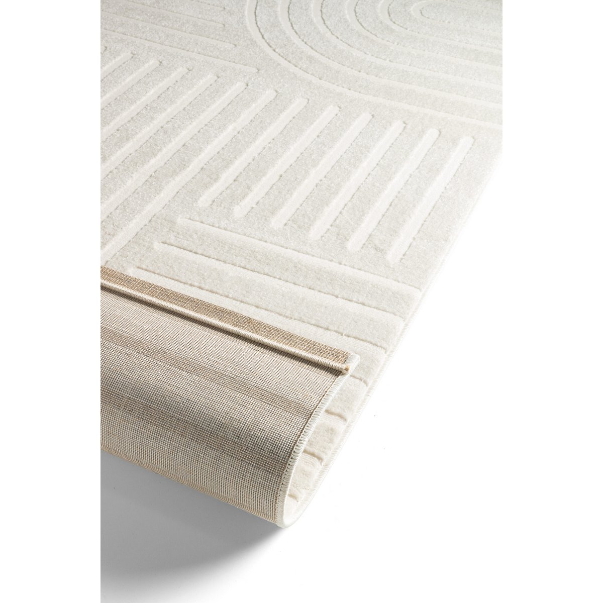 Tappeto a pelo corto, circolare, soggiorno, Boho geometrico - crema - Ø200 cm (rotondo) - Tappeto moderno super morbido