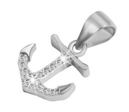 925/- Echt zilveren hanger zonder ketting "Narges", anker met zirkonia-versiering, 925/gerhodineerd
