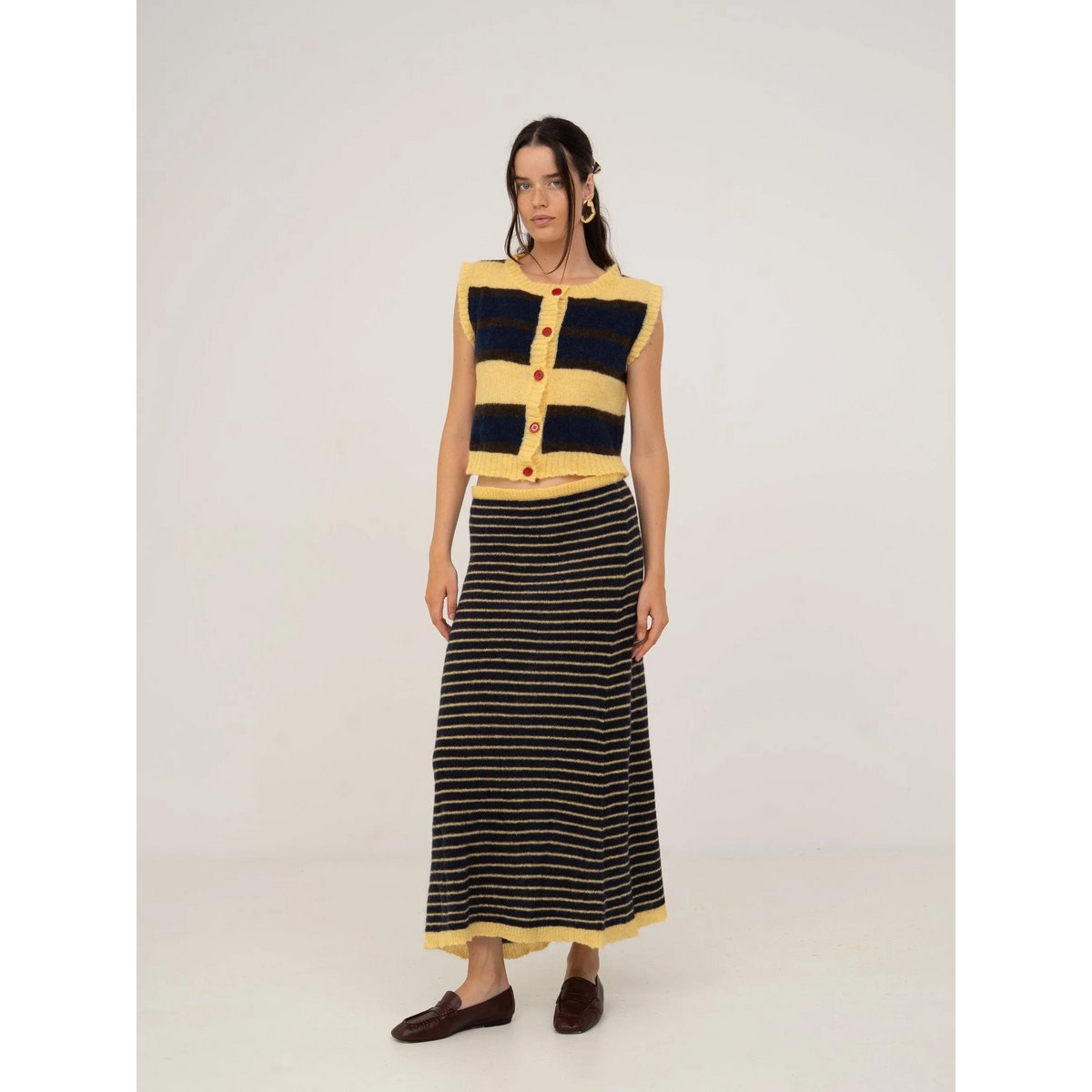 Charm stribet maxi-nederdel
