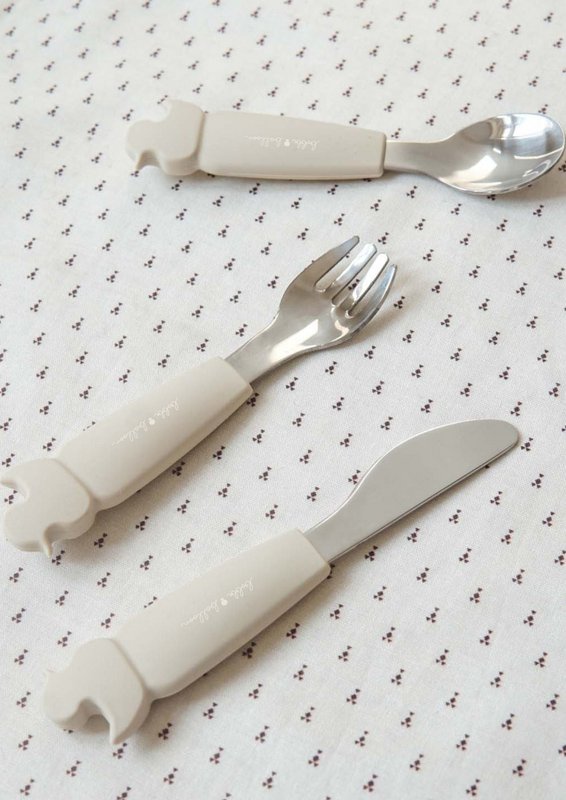 Silicone Stainless Steel Cutlery Set - Oyster Beige