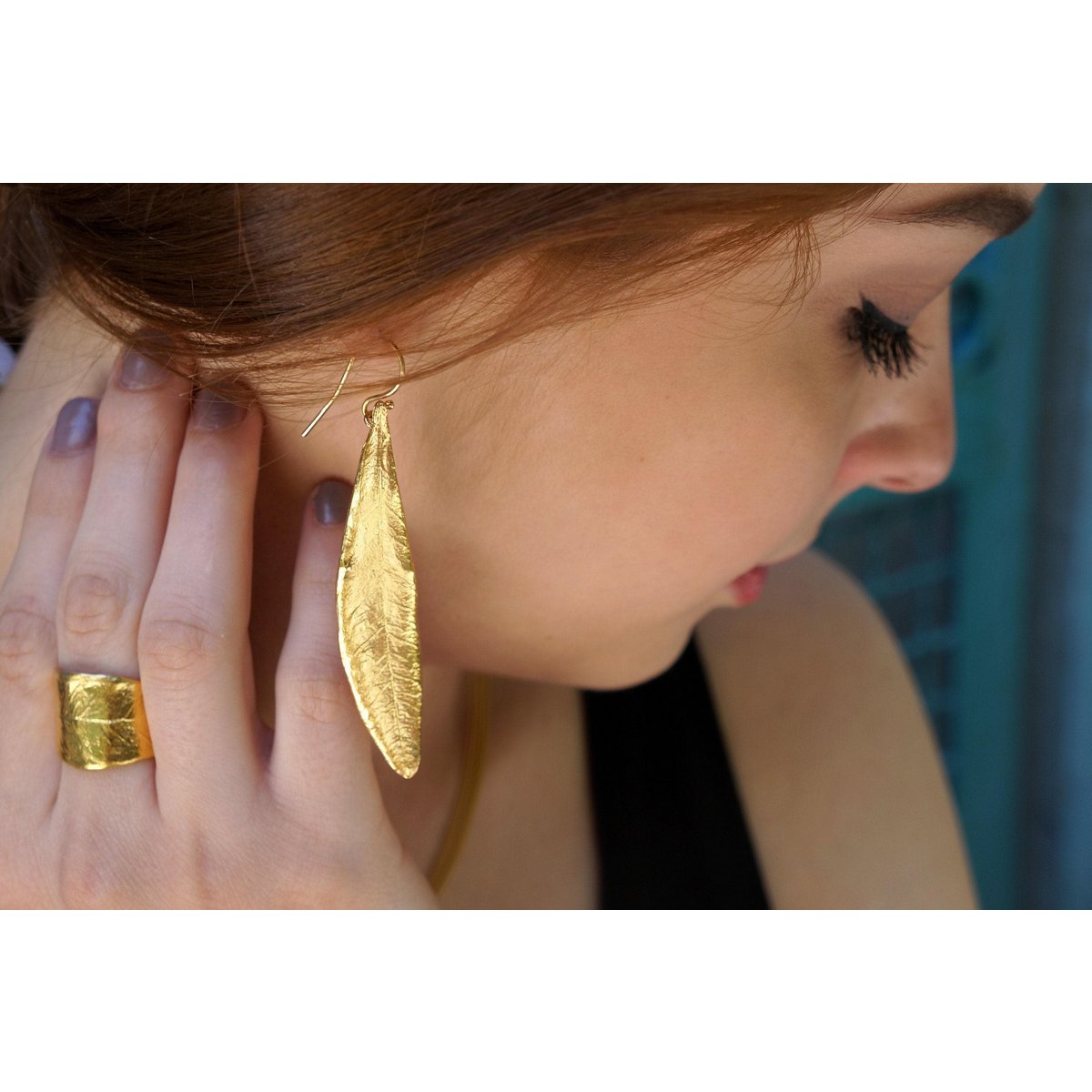 Olive Leaf Earrings, Sterling Silver Gold Plated Dangle Jewelry, Handmade Gift for Women