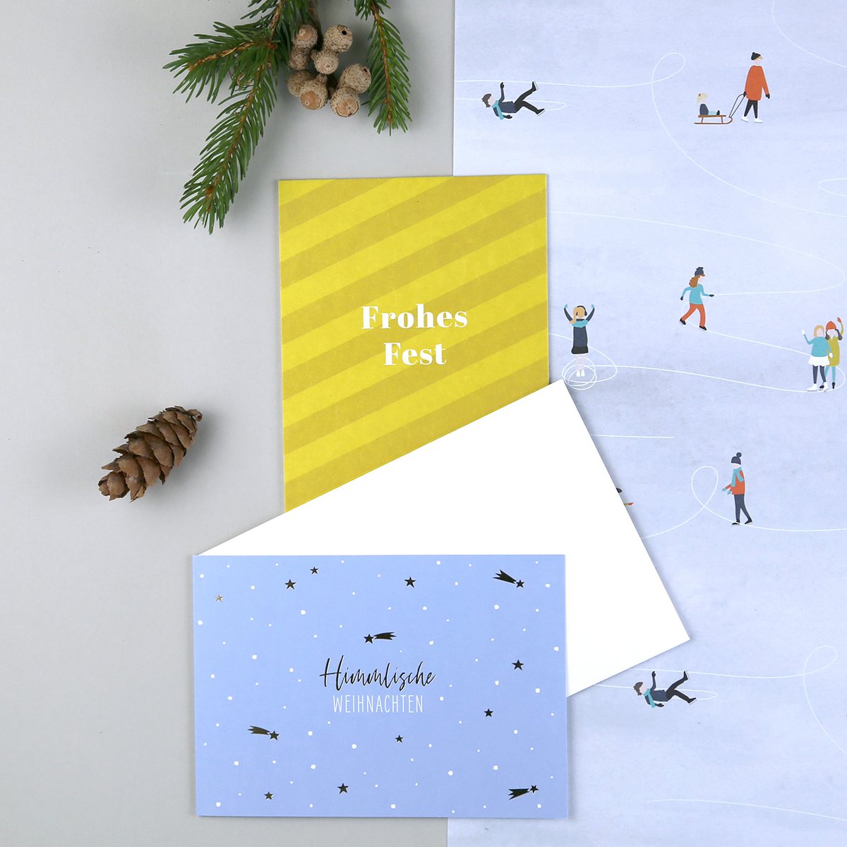 Postkarte Holzschliff Weihnachten Streifen Cloe Gelb