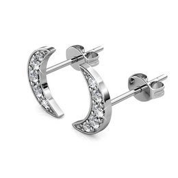 Crescent Moon Earrings - Silver and Crystal
